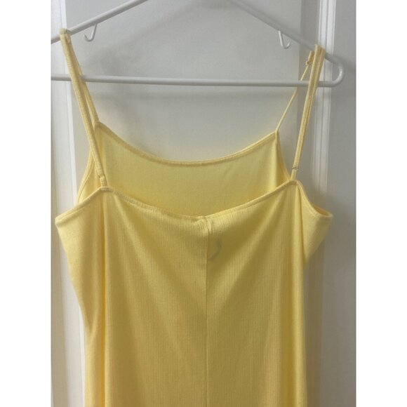 Anthropologie XL Yellow Ribbed Knit Maxi Dress Adjustable Straps & Back Slit - Picture 6 of 13